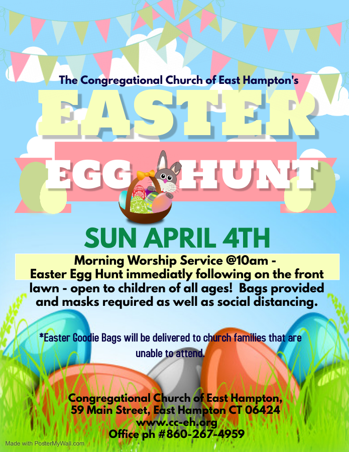 Easter egg hunt April 4, 2021 after service at CCEH